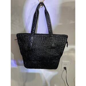 Black patent leather crocodile involves tote bag